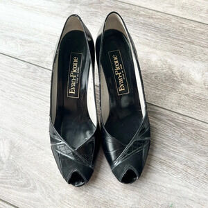 Evan Picone Black  Full Leather Peep Toe Pumps Made in Spain